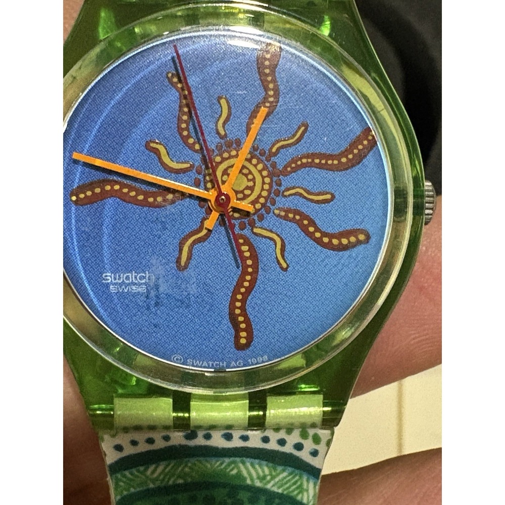 Swatch Sydney 2000 Olympics Watch Green Case Aboriginal Sun Dial Limited 1998
